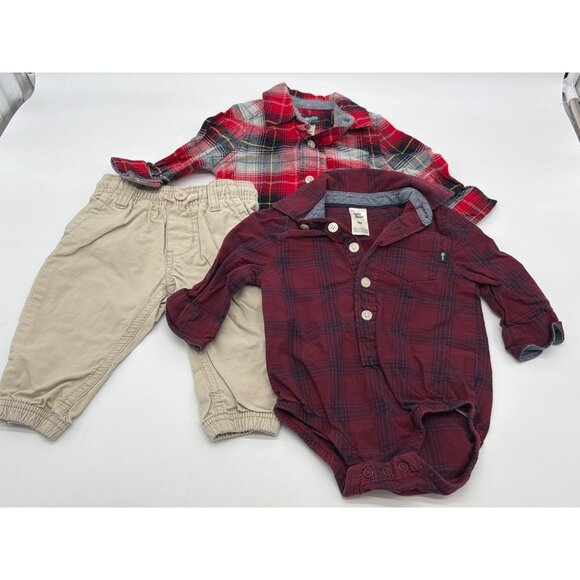 Oshkosh B’gosh Infants 6M Plaid Onesies & Khaki Pants Set